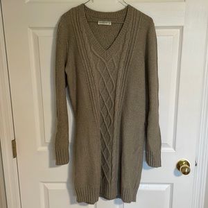 Abercrombie & Fitch Taupe Cable-Knit V-Neck Midi Sweater Dress